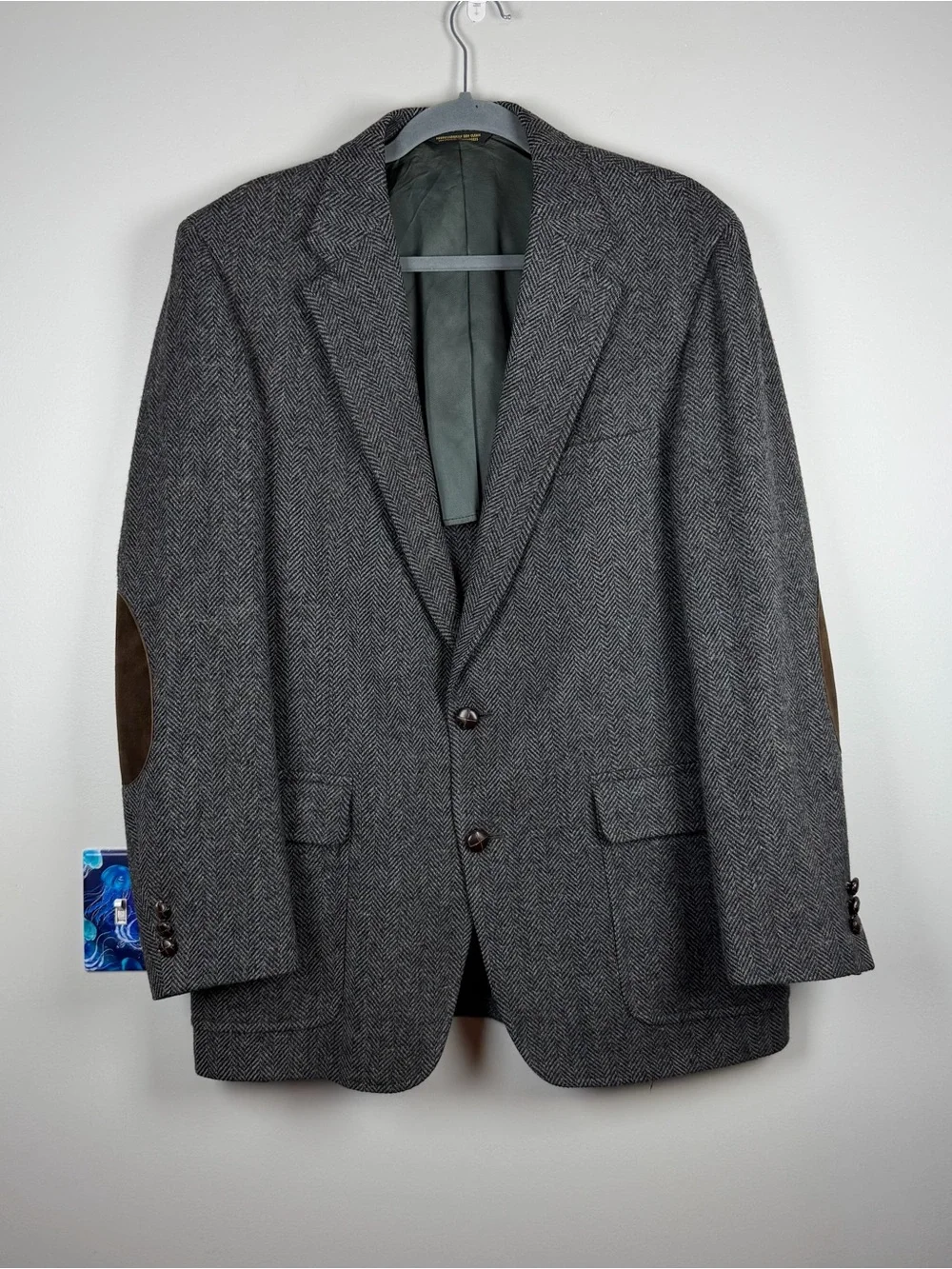 VTG Palm Beach Herringbone Wool Tweed Sport Coat 42L Elbow Patches Academia